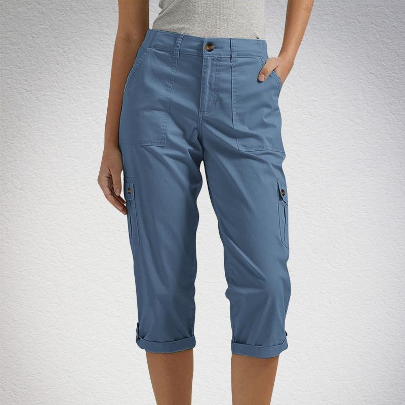 Women's Stylish Cargo Shorts Spring Summer Casual Fashion Solid Color Pocket Overalls Slim Straight Leg Five Quarter Pants