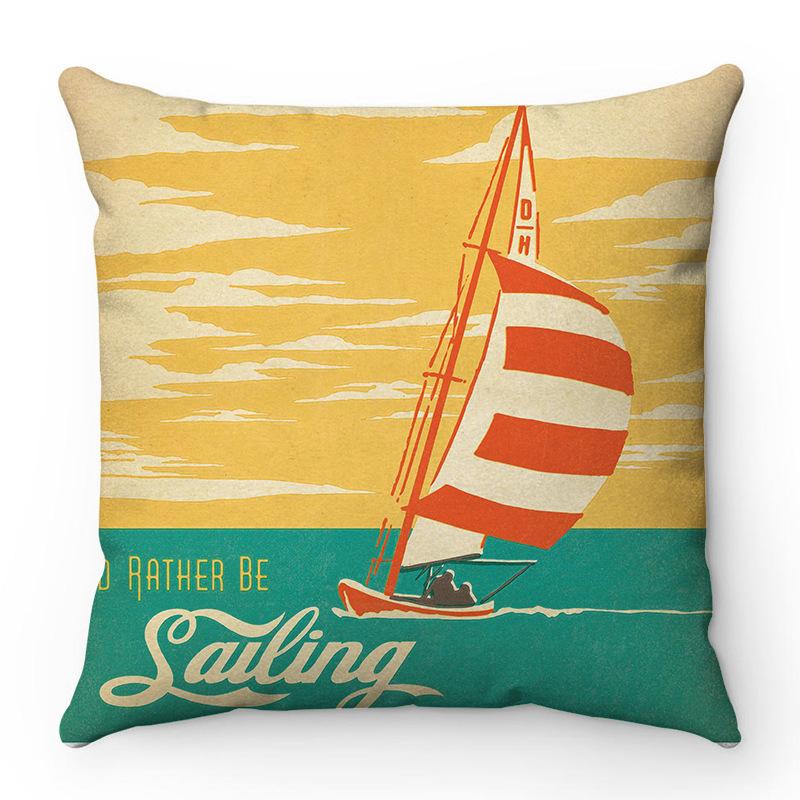 Cartoon Summer Sail Pattern Digital Printing Short Plush Pillow Covers for Car Sofa Office Cushion Cover Home Goods 60x60cm