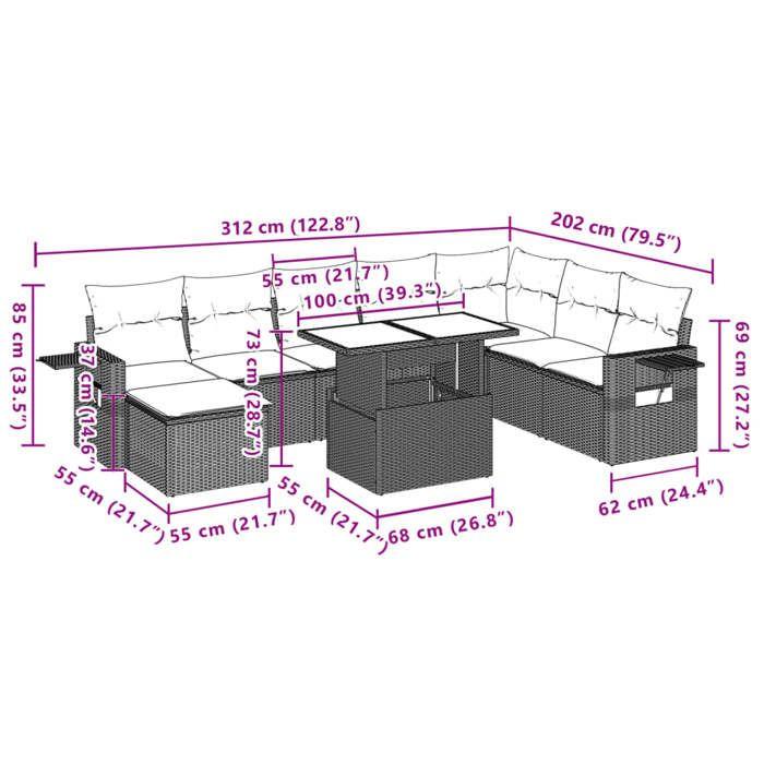 VidaXL Salon de jardin 9 pcs avec coussins gris résine tressée 3268100