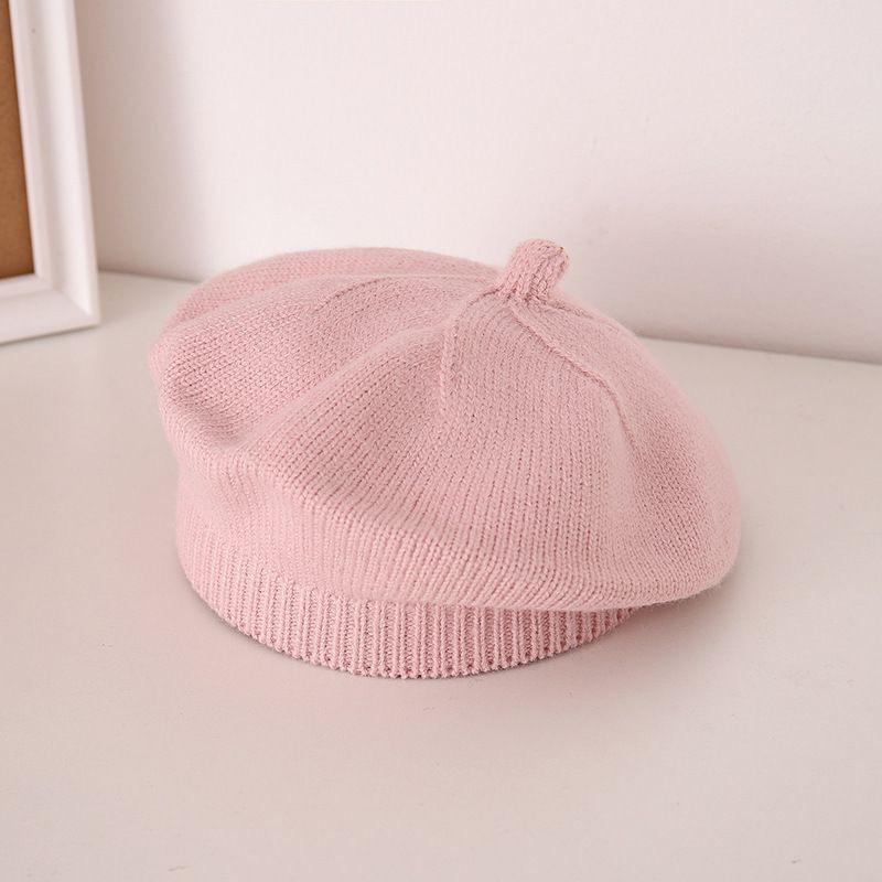 Stylish Unisex Knitted Wool Beret for Children - Cute Candy Color Hat for Autumn and Winter.