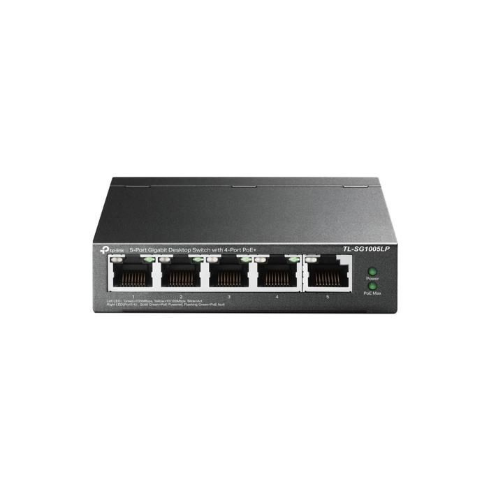 TPLINK TL-SG1005LP 5P Gb Switch 4P PoE+ TL-SG1005LP 5-Port Gigabit Desktop Stålkabinett Switch med 4-Port PoE+ 40W PoE-budsjett