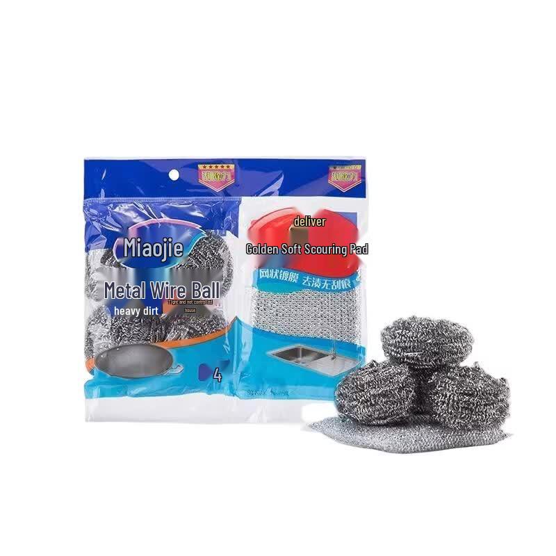 MIAOJIE Metal Scouring Balls with Scouring Pad (4-Pack)