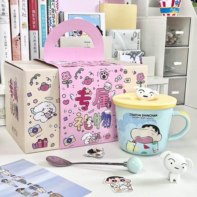 Crayon Xiaoxin Ceramic Mug with Lid Spoon Boys and Girls High Value Milk Scale Cup Couple Coffee Breakfast Cup