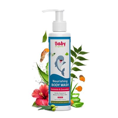 Babyorgano Baby Body Wash 200ml for Kids with Aloe Vera, Hibiscus & Neem, Cleanse Moisturize Head To Toe, All Skin Type, Paraben Free, FDCA Approved