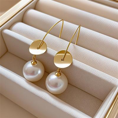 Exquisite Fashion Gold Color Round Imitation Pearls Drop Earrings For Women Elegant Dangle Earrings Jewelry Gifts