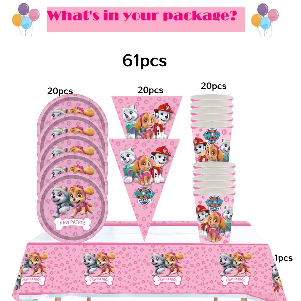 Roze Paw Patrol Verjaardagsfeest Decoratie Skye Wegwerp Servies Tafelkleed Bord Folie Ballonnen Babyborrel Meisjes Feestartikelen