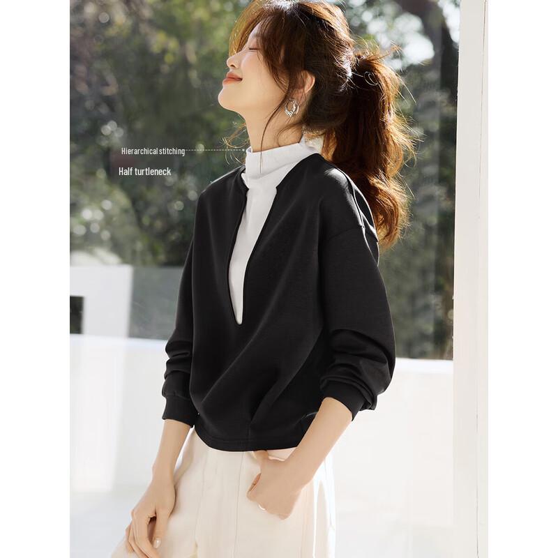 Mohan Yimei Petite Faux Two-Piece Long-Sleeve Hoodless Sweatshirt