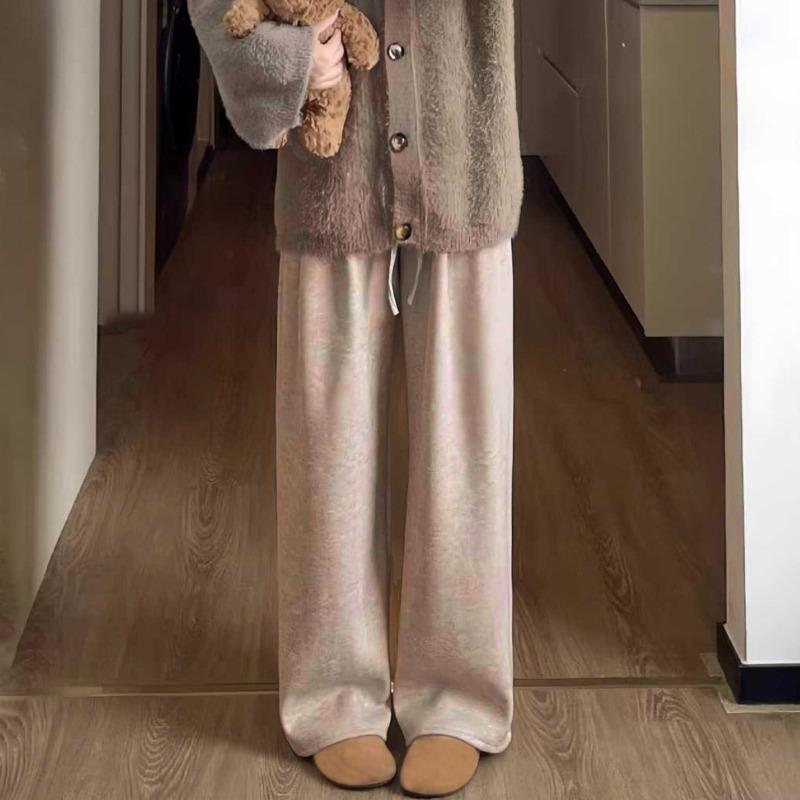 Autumn Winter Solid Color Loose Casual High Waist Wide Leg Pants Women Simple All-match Straight Trousers