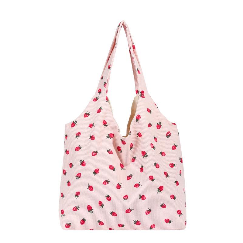 Versatile Corduroy Printed Tote Bag Spring New Storage Bag Large Capacity Shoulder Bag Women's Shopping Bag