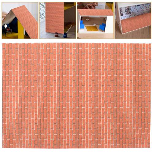 YARDWE Dollhouse Wallpaper, 2 Sheets Dollhouse Floorboard Brick Pattern Wallpaper Floor Paper Stickers Dollhouse Flooring Mini Wall Paper DIY 1/12 Dol