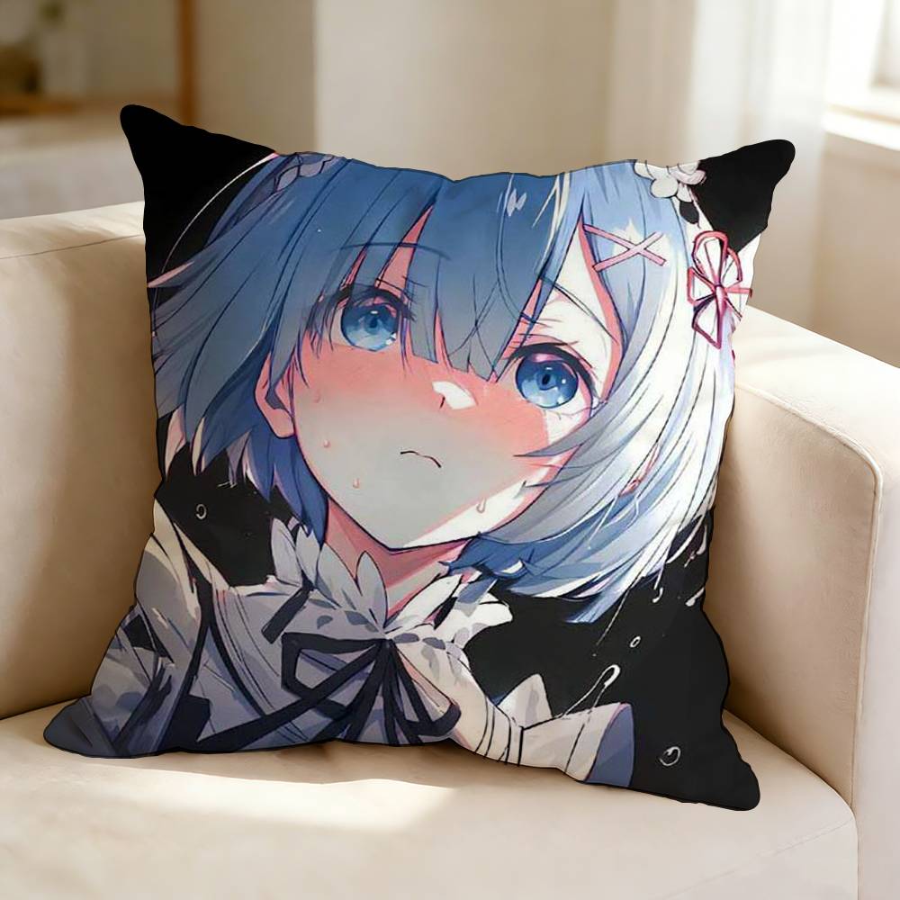 RRe Zero Cool Anime RRem Pillow Case Square DoubleSided Sofa Cushion Cover Bedroom Bedside Pillow