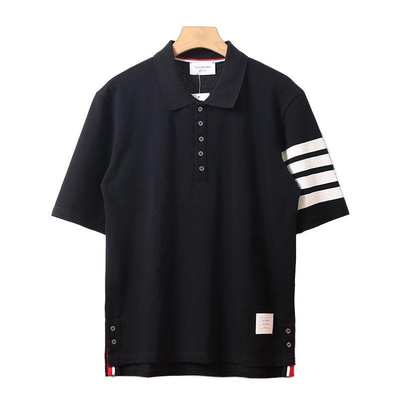 Pique Cotton Short-Sleeved T-Shirt, New Summer Style for Men and Women, Couple Style, Four-Stripe Lapel, Business Casual Polo Shirt, Trendy