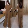 Women Summer 2 Piece Outfit Solid Short Sleeve Blouse Wide Leg Pants Loose Casual Co‑Ord Set