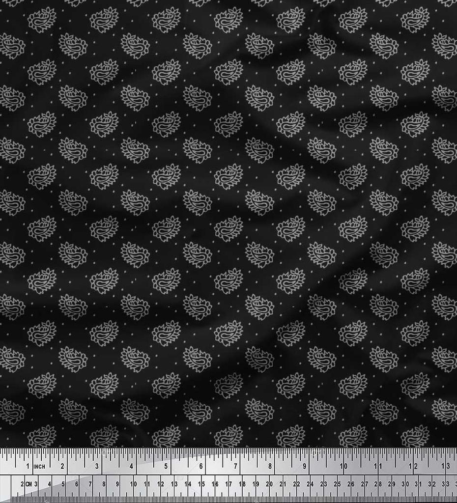 Soimoi Japan Crepe Satin Fabric Dot & Paisley Print Fabric by Metre 42 Inch