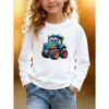 European Sizes Kids Casual Sports Cartoon Printed Long Sleeve T-Shirt Cartoon Tractor Print with Anthropomorphic Eyes Colorful Body Skin-Friendly Soft