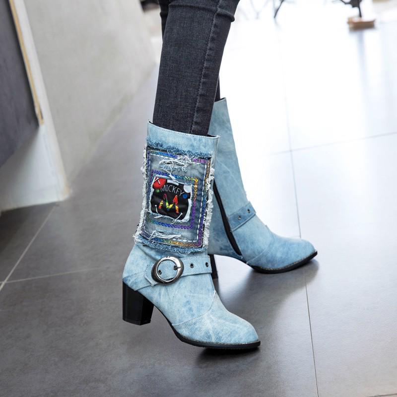 Botas vaqueras de gran tamaño en las botas de mujer con cremallera de tacón  alto comprar a buen precio — entrega gratuita, reseñas reales con fotos —  Joom