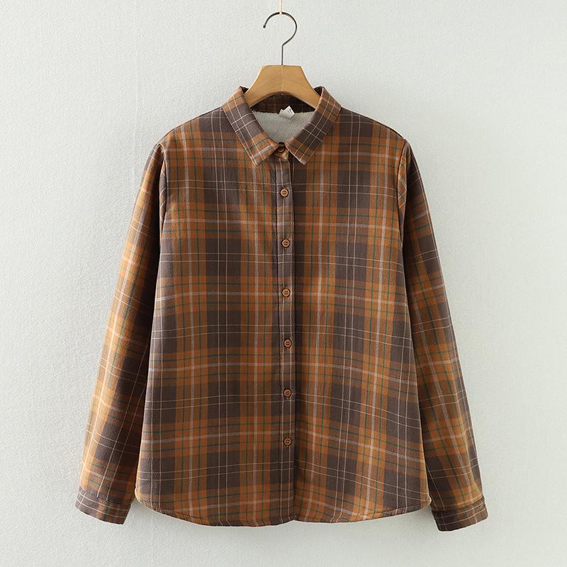 Women's Classic Plaid Long-Sleeve Shirt - Japanese Style, Plus Velvet, Thickened, Warm (Autumn/Winter 2025 Collection)