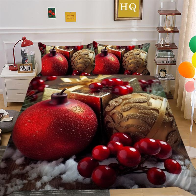 Weihnachts-Schneeszene 3D-gedruckter Polyester-Kissenbezug Bettbezug Zwei- oder Dreiteiliges Set
