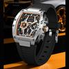 Multifunction Quartz Watches Mens Large Dial Fashion Tonneau Chronograph Watch Sports Silicone Strap,Date,Luminous