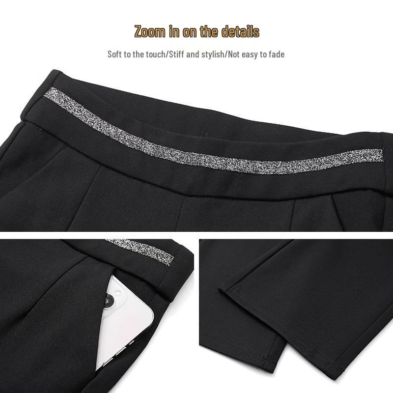 High-Waisted Black Slim-Fit Micro-Flared Pants for Women - Petite Suit Trousers for Autumn/Winter 2025