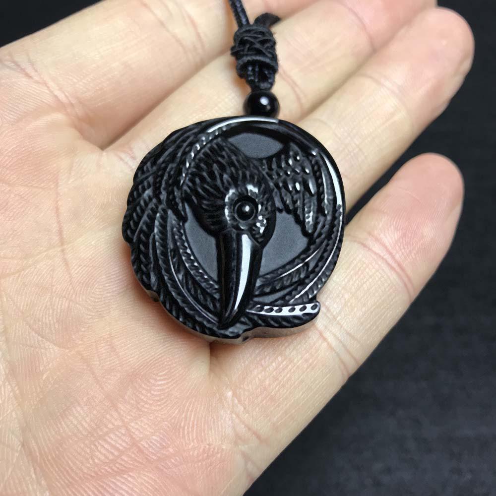 Natural Obsidian Eagle Pendant: Healing Crystal Necklace with Genuine Product Guarantee.