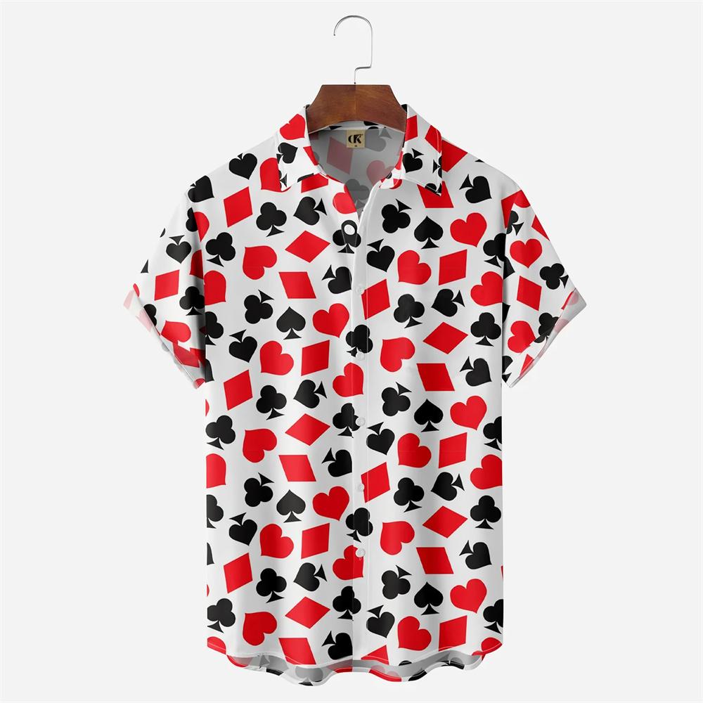 2026 Men's Hawaiian Shirt Poker Print Casual Fashion Lapel Collar Beach Vintage Shirt