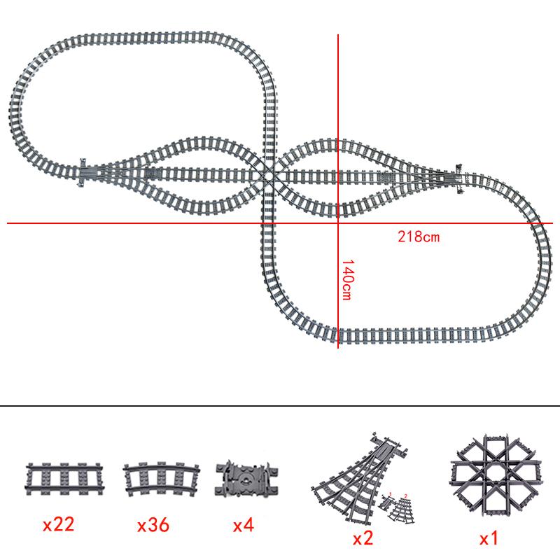 City Trains Flexible Tracks Forked Straight Curved Rails Switch Building Block Bricks High-Tech Creative Toys for kid