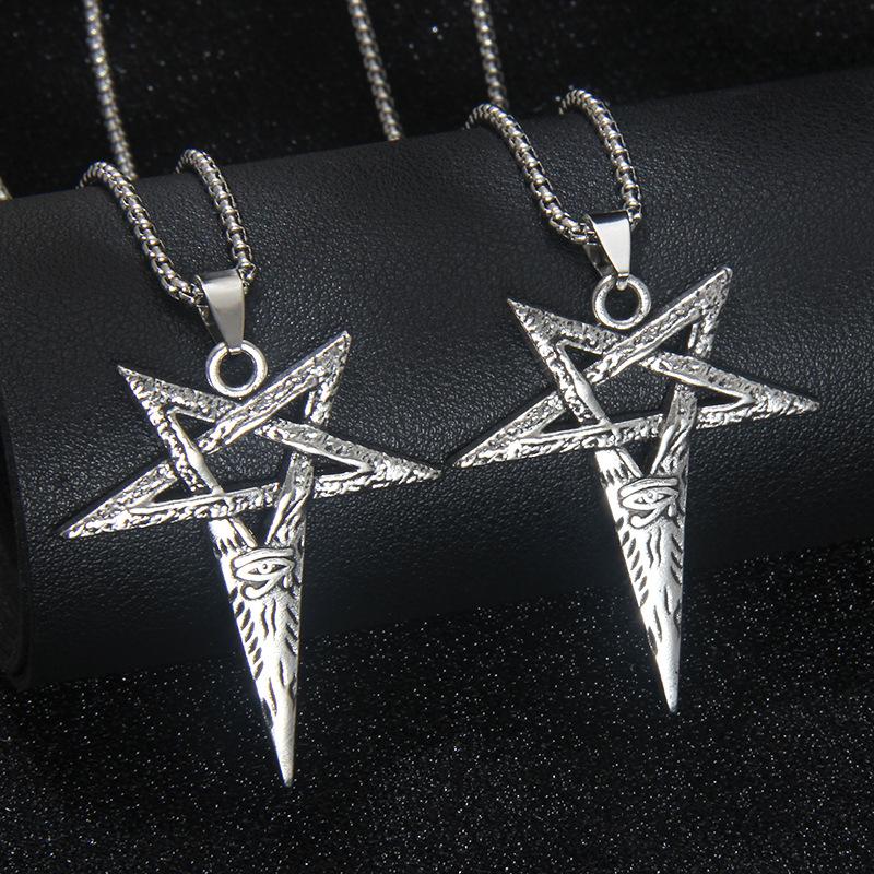 Viking Style Pentagram Pendant Necklace Stainless Steel Chain For Men Retro Jewelry