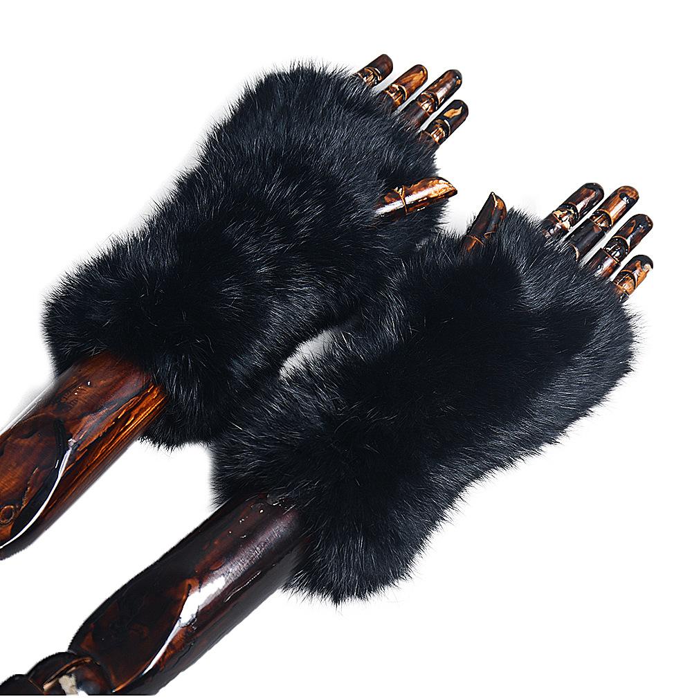 Real Rabbit Fur Mittens Women Fashion Fur Knitted Mittens Winter Warm Fur Fingerless Gloves