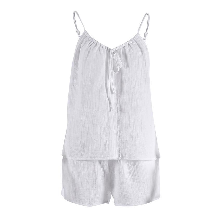 Cotton Women'S Sleepwear 2 Piece Set Sexy Spaghetti Strap Pajamas Lace Up Nightwear Shorts Causal Ladies Home Clothes