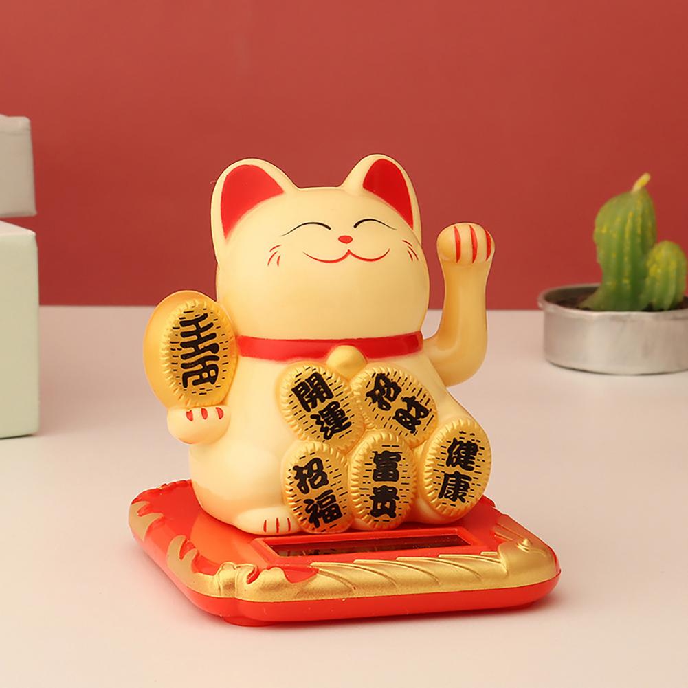 Solar Powered Fortune Cat Waving Arm Beckoning Japanese Lucky Cat Shaking Hand Welcome Cat Figurine Cats Miniature Toys For Kids
