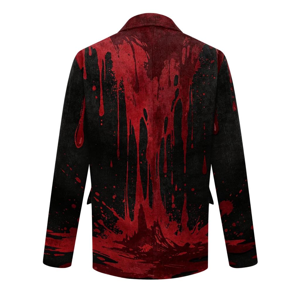 Men's Halloween Print Corduroy Jacket with Pockets, Warm Casual Suit Coat for Parties