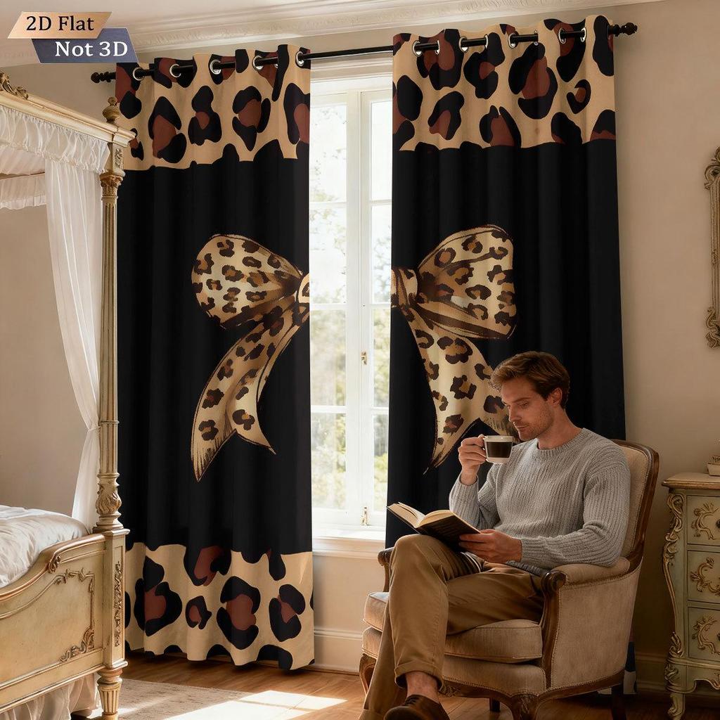 Custom Leopard Print Bowknot Blackout Curtains - Thick, High-Precision Sun Protection