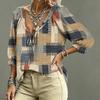 Women's V Neck Ruffle Blouse with Plaid Print and Tie for Casual Wear