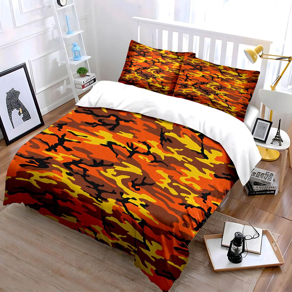 Camouflage Pattern Orange Bedding Duvet Cover Set Duvet Cover Pillowcases (1*Duvet Cover 2*Pillowcases, without duvet insert)