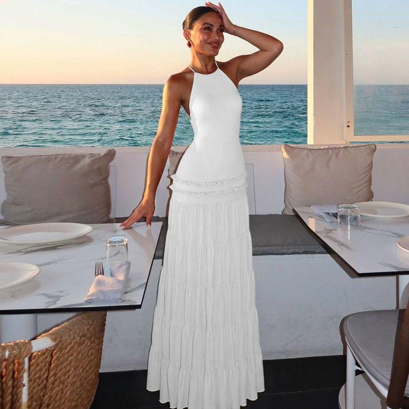 

European and American Women clothes 2025 Summer New Products Fashion Sexy Backless Hanging Neck Pleat Dress Female Foreign Trade White S