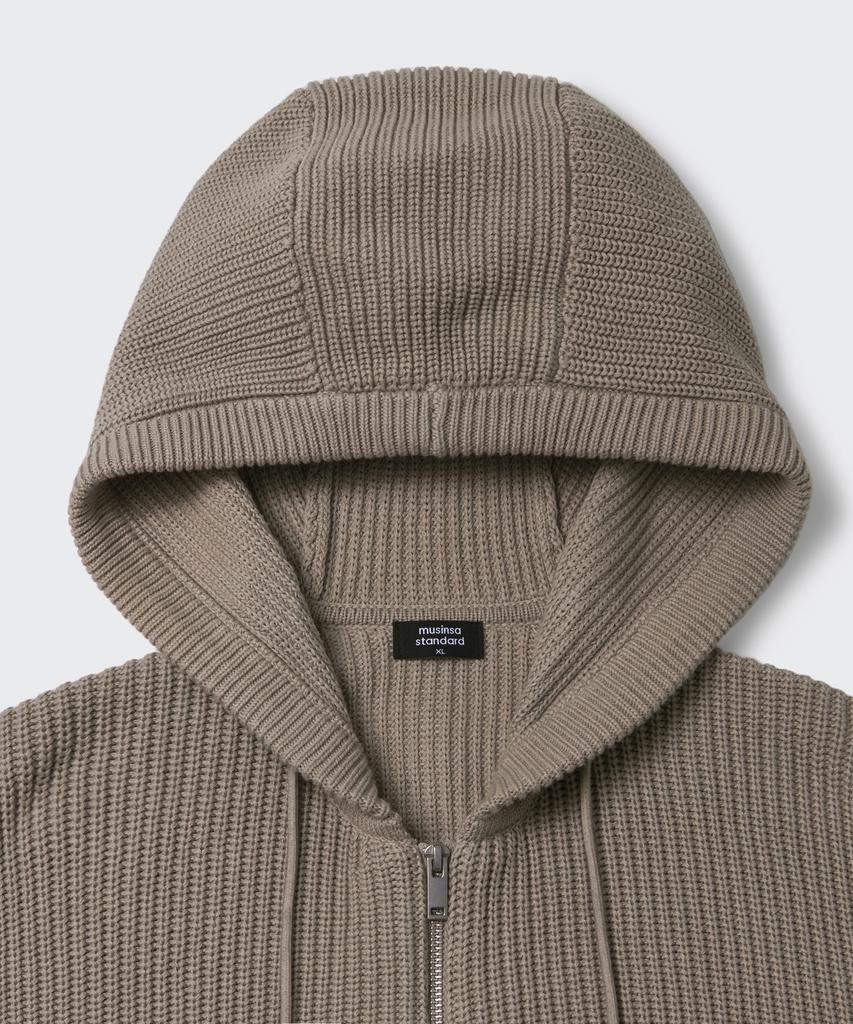 MUSINSA STANDARD Ribbed Knit Hooded Zip-Up [Heather Beige]