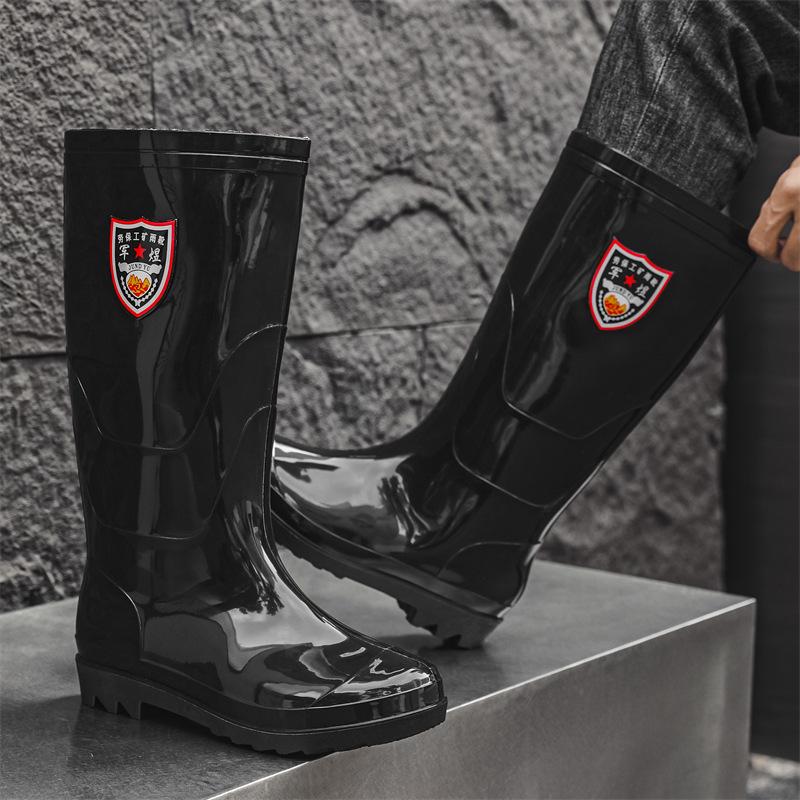 Men's Mid-High Waterproof Rain Boots - Non-Slip Rubber Shoes for Outdoor, Kitchen, or Construction Use