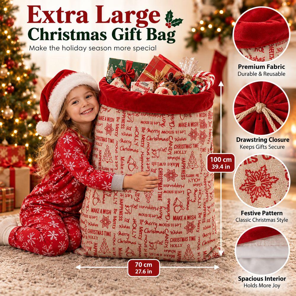 Red Velvet Cuff Christmas Gift Bag Linen Fabric Xmas Gift Bag High Quality Santa Sack Christmas