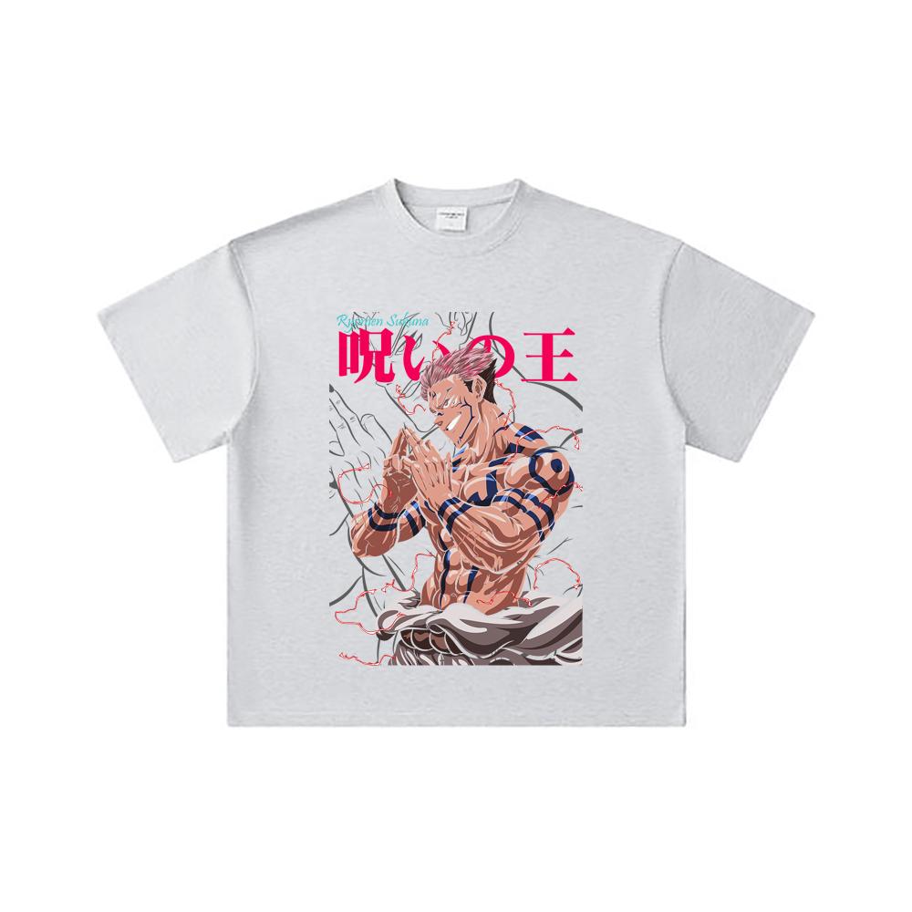 260 GSM Double Yarn 32 Count 100% Cotton Jujutsu Kaisen V46 Sukuna Print Unisex Heavy Cotton T Shirt