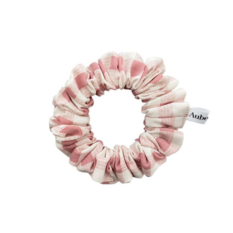 Aube Nuit Oxford Check Pink Hair Scrunchie XS
