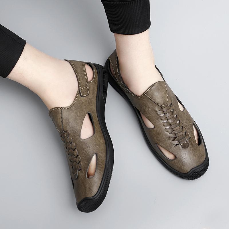 Fashion Men Sandals 2024 Summer New Trend Breathable Leather Men Casual Sandals Fashion Flats Beach Sandals Soft Shoes for Men Big Size