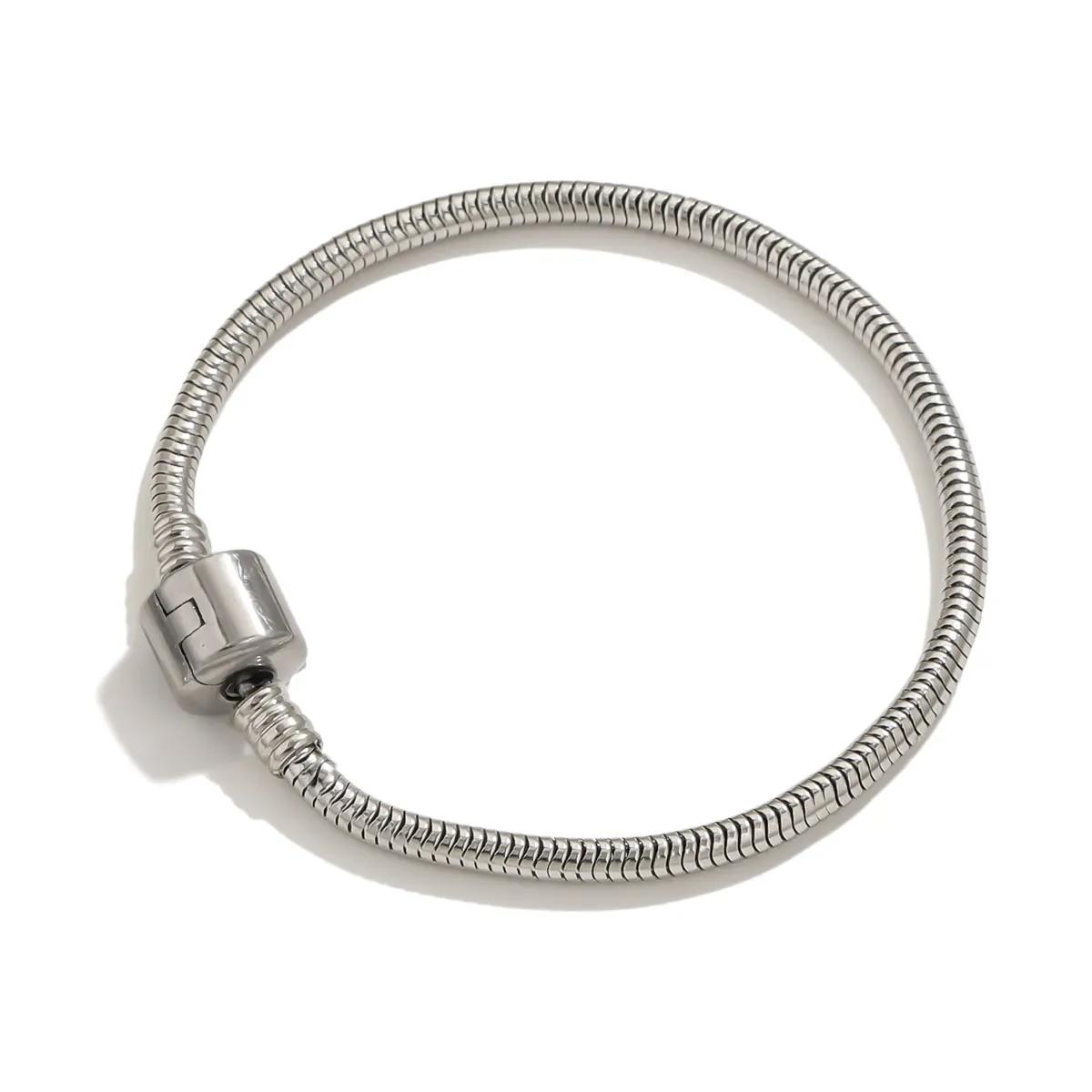 

Браслет-шарм из нержавеющей стали с застежкой-сердечком, змеиная цепь, подвесные браслеты, подходит для шармов, бусин, принадлежности для изготовления украшений своими руками 18CM