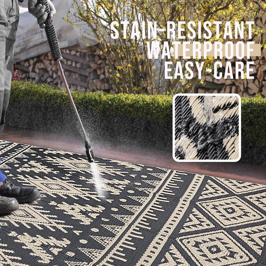 Olanly Outdoor Plastic Straw Rug Waterproof Indoor Outdoor Carpet Machine Washable Fashion Carpet For Patio Camp Picnic Backyard