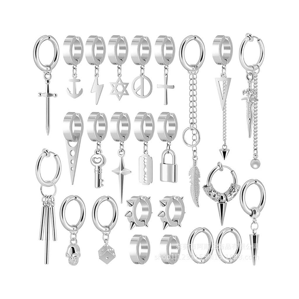 Punk Rock Titanium Steel Hoop Earrings with Tassels