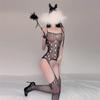 Open Crotch Jacquard Fishnet Bodysuit Set with Tearable Stockings