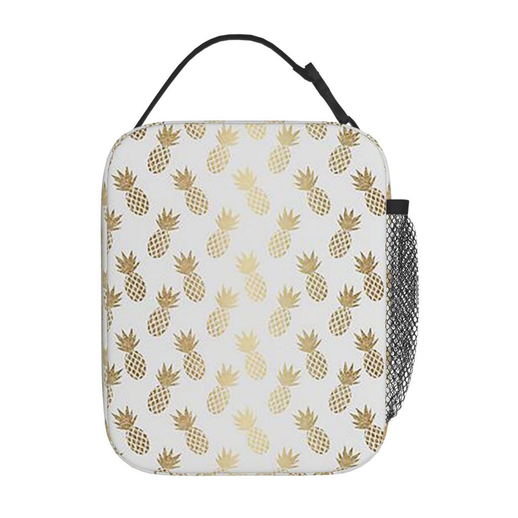 Gold Pineapple Pattern Insulated Lunch Bag for Women Children Portable Food Boxes Thermal Lunch Box Tote