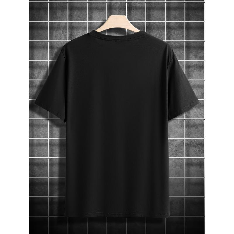 European sizes Bear Pattern Print Men's Crew Neck Short Sleeve T-shirt, Summer Outdoor