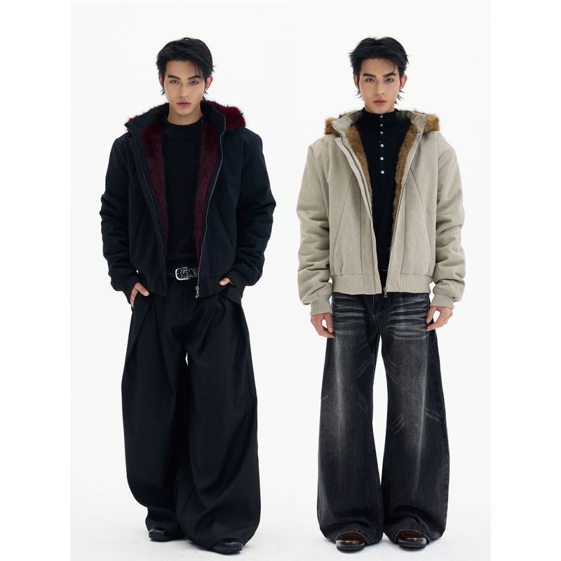 American-Style Winter Padded Jacket with Fleece Lining, Thickened Deconstructed Cotton Coat for Men and Women, High-End Loose Hooded Outerwear, Trendy