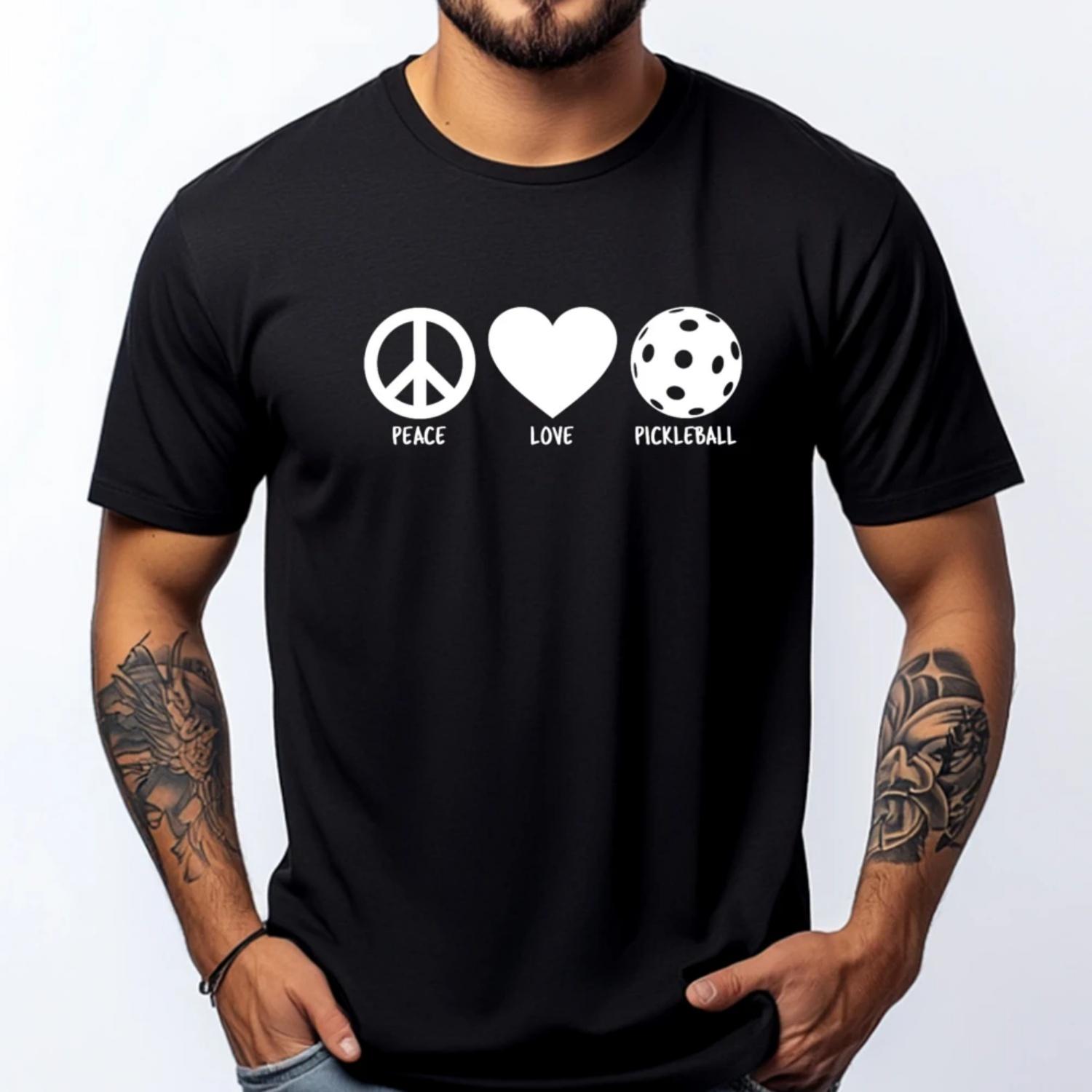 Peace Love Pickleball Mens Clothing 2025 T Shirts Graphic T Shirts Men Cotton Funny Camiseta Slogan Casual S чёрный